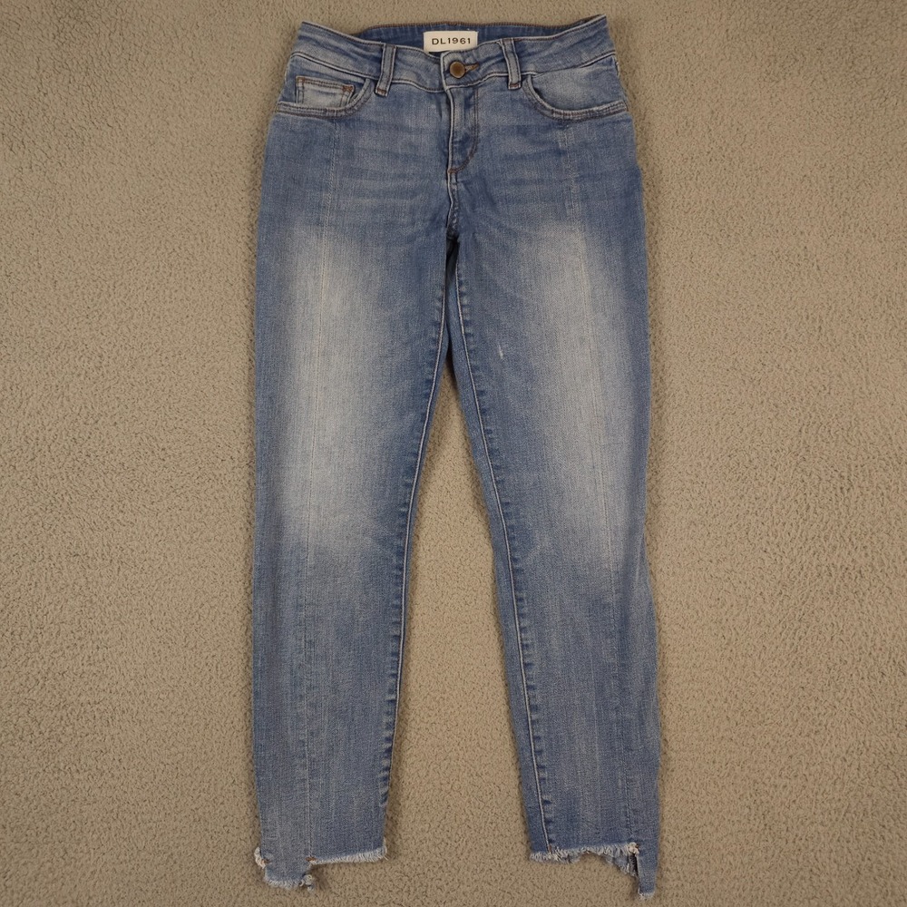 DL1961 Jeans Women 25 Blue Instasculpt Florence Cropped Chewed Hem New Town Wash